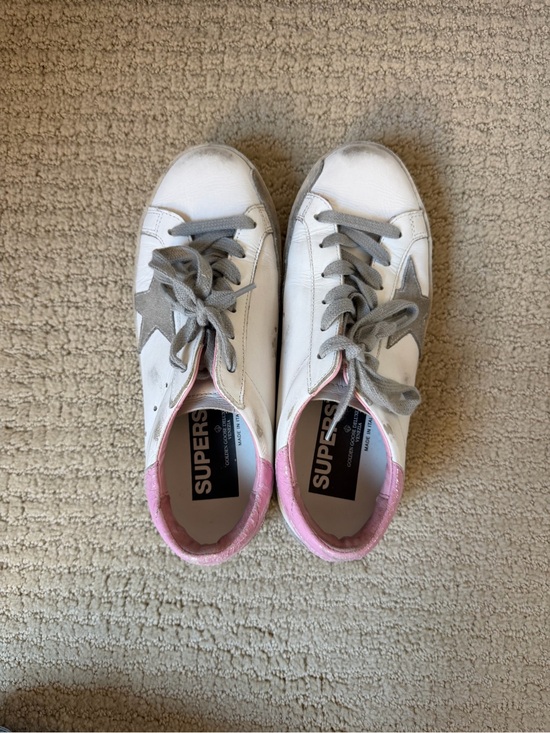 Golden Goose Shoes - Golden Goose White Leather Sneakers with Pink Heel and Gray Star